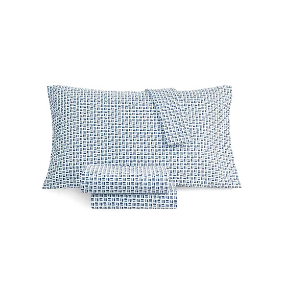 Quincey Blue Geometric Twin Sheets 3 piece Set Microfiber - Picture 1 of 3